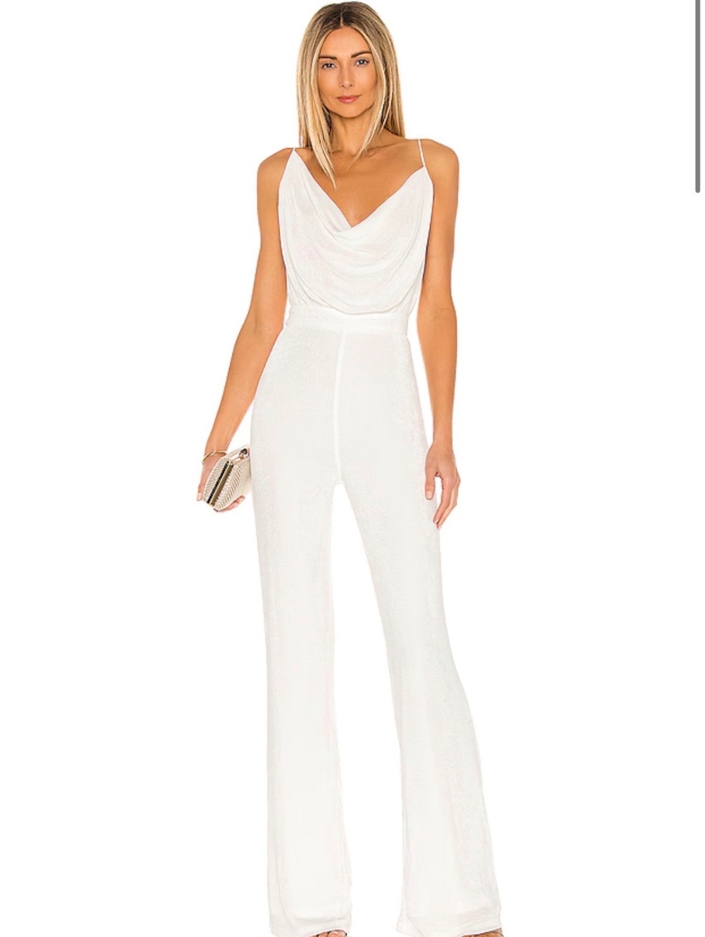 MISHA White Sleeveless Jumpsuit with Draped Neckline and Wide Legs, Size US 6